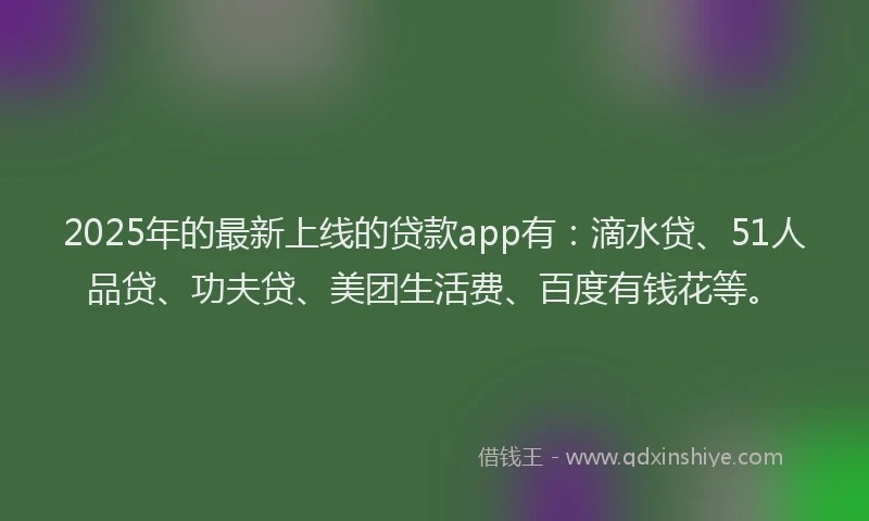 2025年的最新上线的贷款app有：滴水贷、51人品贷、功夫贷、美团生活费、百度有钱花等。
