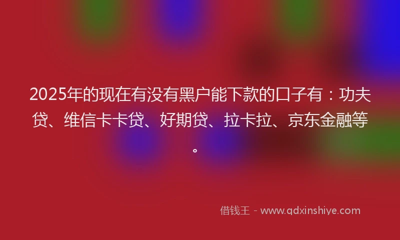 2025年的现在有没有黑户能下款的口子有：功夫贷、维信卡卡贷、好期贷、拉卡拉、京东金融等。