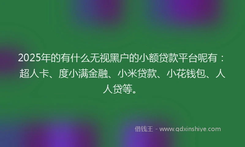 2025年的有什么无视黑户的小额贷款平台呢有：超人卡、度小满金融、小米贷款、小花钱包、人人贷等。