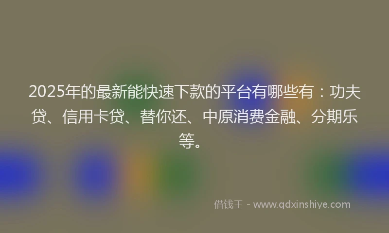 2025年的最新能快速下款的平台有哪些有：功夫贷、信用卡贷、替你还、中原消费金融、分期乐等。