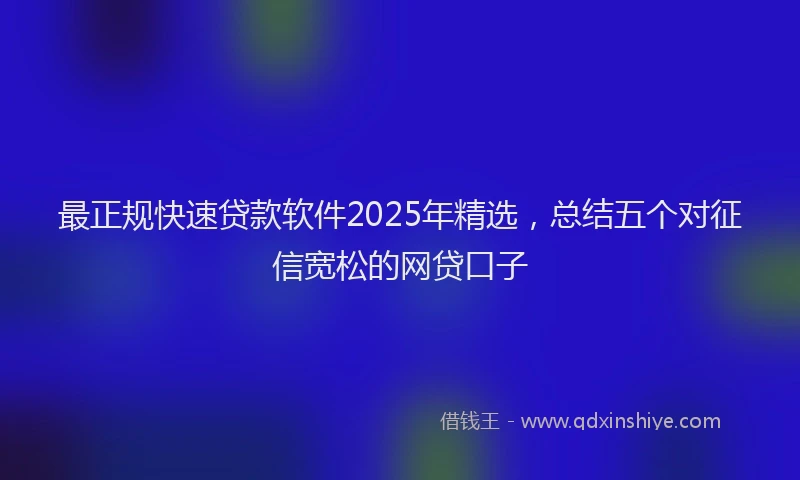 最正规快速贷款软件2025年精选，总结五个对征信宽松的网贷口子