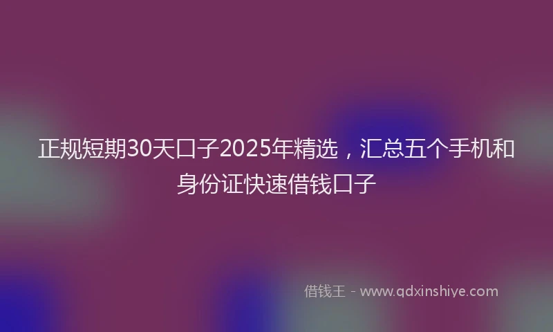 正规短期30天口子2025年精选，汇总五个手机和身份证快速借钱口子