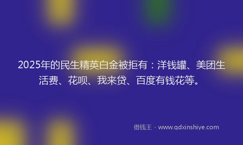 2025年的民生精英白金被拒有：洋钱罐、美团生活费、花呗、我来贷、百度有钱花等。