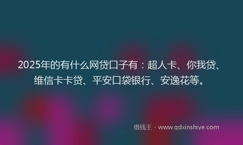 2025年的有什么网贷口子有：超人卡、你我贷、维信卡卡贷、平安口袋银行、安逸花等。