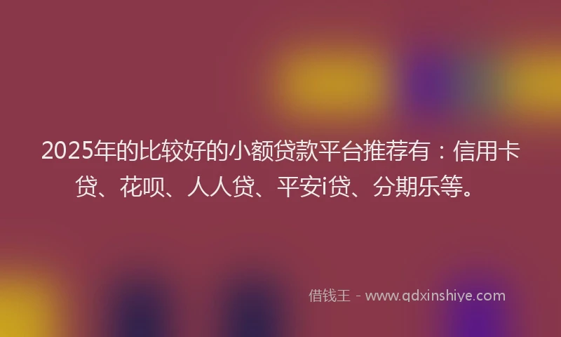 2025年的比较好的小额贷款平台推荐有：信用卡贷、花呗、人人贷、平安i贷、分期乐等。