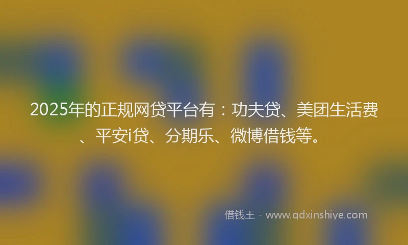 2025年的正规网贷平台有：功夫贷、美团生活费、平安i贷、分期乐、微博借钱等。