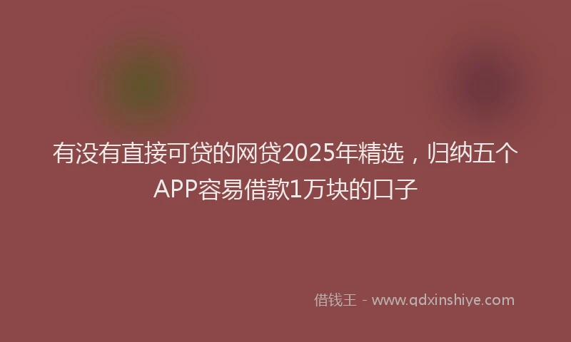 有没有直接可贷的网贷2025年精选，归纳五个APP容易借款1万块的口子