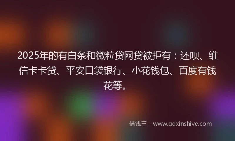 2025年的有白条和微粒贷网贷被拒有：还呗、维信卡卡贷、平安口袋银行、小花钱包、百度有钱花等。