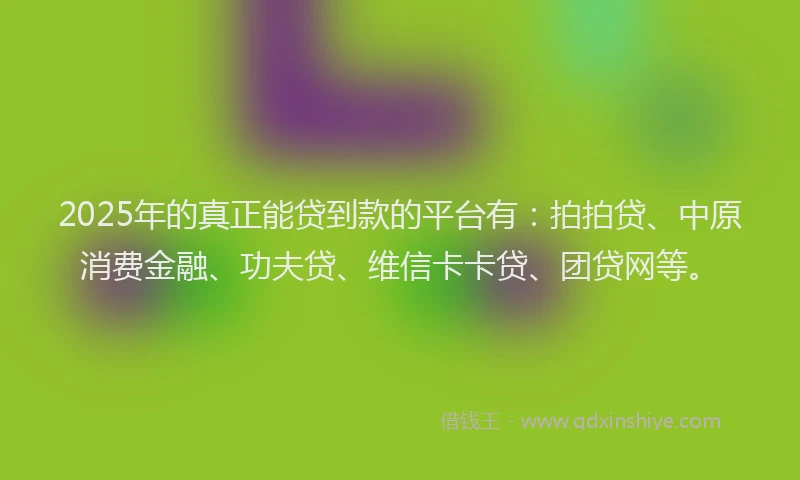 2025年的真正能贷到款的平台有：拍拍贷、中原消费金融、功夫贷、维信卡卡贷、团贷网等。
