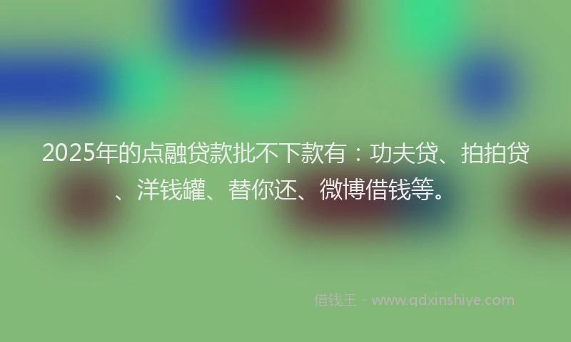 2025年的点融贷款批不下款有：功夫贷、拍拍贷、洋钱罐、替你还、微博借钱等。