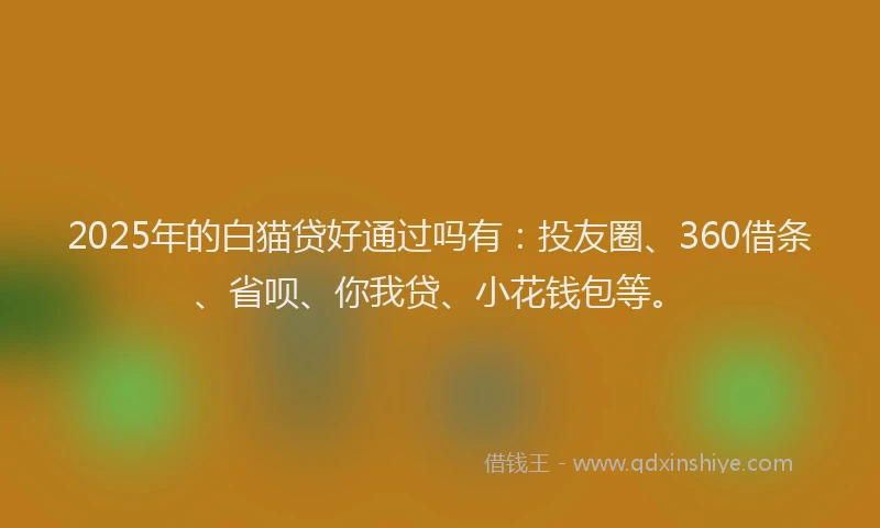 2025年的白猫贷好通过吗有：投友圈、360借条、省呗、你我贷、小花钱包等。