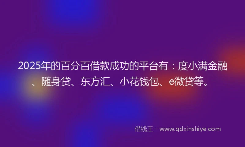 2025年的百分百借款成功的平台有：度小满金融、随身贷、东方汇、小花钱包、e微贷等。