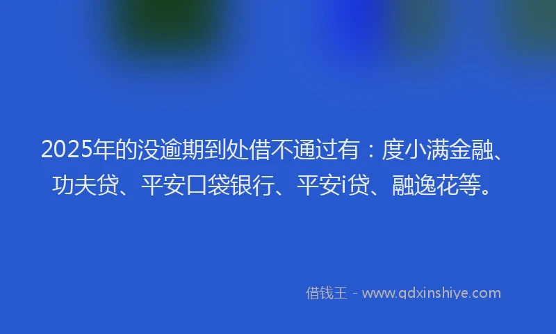 2025年的没逾期到处借不通过有：度小满金融、功夫贷、平安口袋银行、平安i贷、融逸花等。