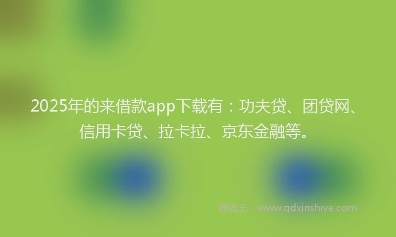 2025年的来借款app下载有：功夫贷、团贷网、信用卡贷、拉卡拉、京东金融等。