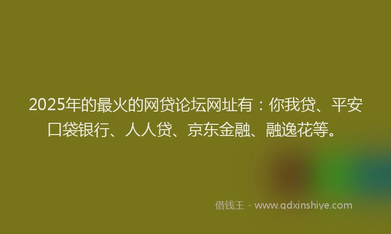 2025年的最火的网贷论坛网址有：你我贷、平安口袋银行、人人贷、京东金融、融逸花等。