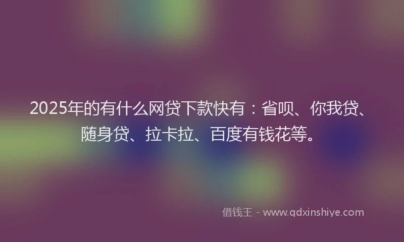 2025年的有什么网贷下款快有：省呗、你我贷、随身贷、拉卡拉、百度有钱花等。