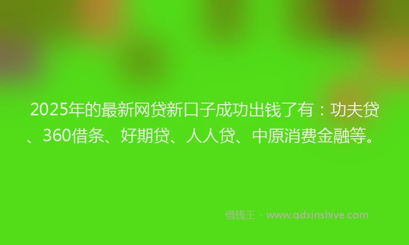 2025年的最新网贷新口子成功出钱了有：功夫贷、360借条、好期贷、人人贷、中原消费金融等。