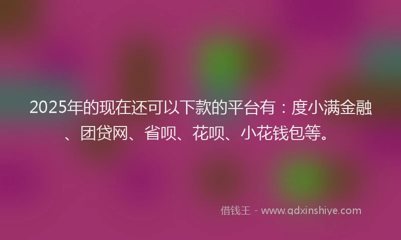 2025年的现在还可以下款的平台有：度小满金融、团贷网、省呗、花呗、小花钱包等。