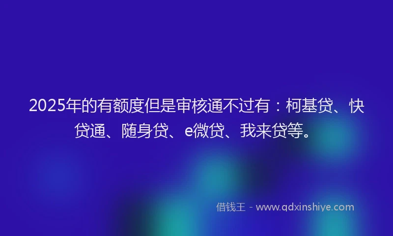 2025年的有额度但是审核通不过有：柯基贷、快贷通、随身贷、e微贷、我来贷等。