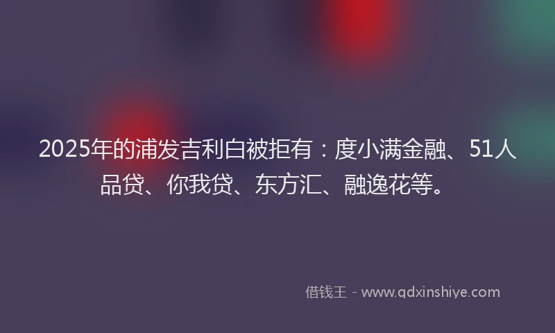 2025年的浦发吉利白被拒有：度小满金融、51人品贷、你我贷、东方汇、融逸花等。