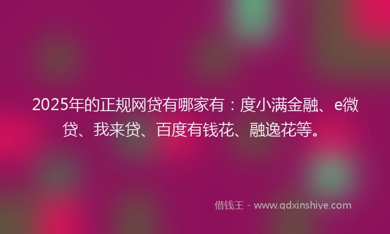 2025年的正规网贷有哪家有：度小满金融、e微贷、我来贷、百度有钱花、融逸花等。