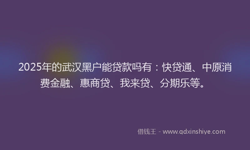 2025年的武汉黑户能贷款吗有：快贷通、中原消费金融、惠商贷、我来贷、分期乐等。