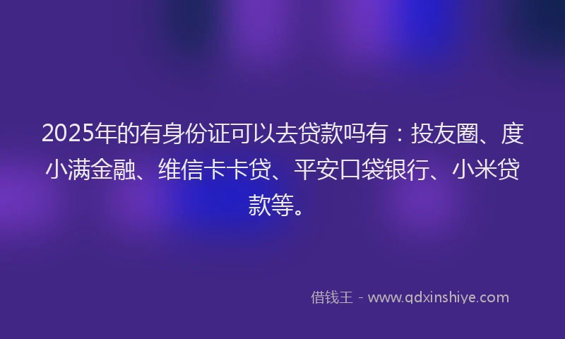 2025年的有身份证可以去贷款吗有：投友圈、度小满金融、维信卡卡贷、平安口袋银行、小米贷款等。