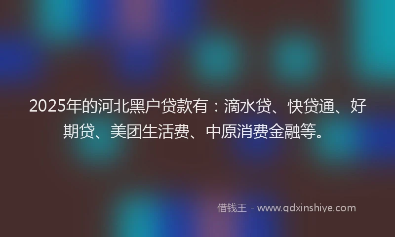 2025年的河北黑户贷款有：滴水贷、快贷通、好期贷、美团生活费、中原消费金融等。