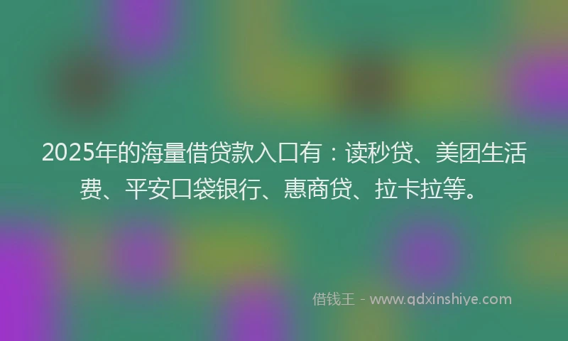 2025年的海量借贷款入口有：读秒贷、美团生活费、平安口袋银行、惠商贷、拉卡拉等。