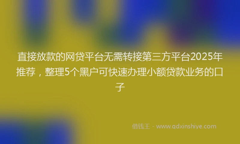 直接放款的网贷平台无需转接第三方平台2025年推荐，整理5个黑户可快速办理小额贷款业务的口子