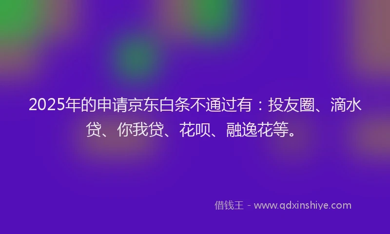 2025年的申请京东白条不通过有：投友圈、滴水贷、你我贷、花呗、融逸花等。