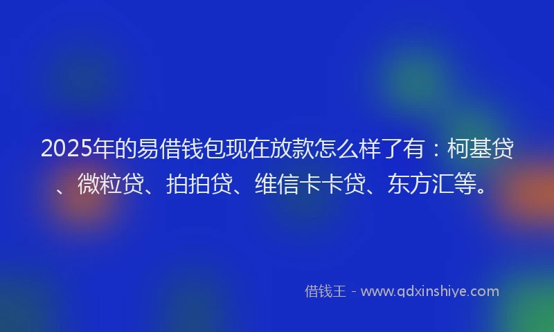 2025年的易借钱包现在放款怎么样了有：柯基贷、微粒贷、拍拍贷、维信卡卡贷、东方汇等。