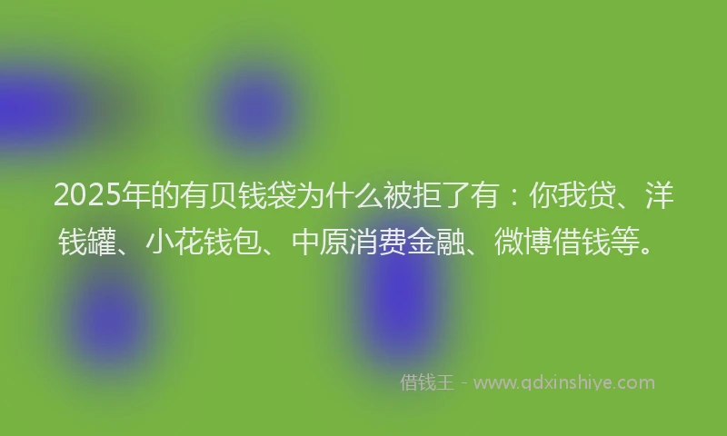 2025年的有贝钱袋为什么被拒了有：你我贷、洋钱罐、小花钱包、中原消费金融、微博借钱等。