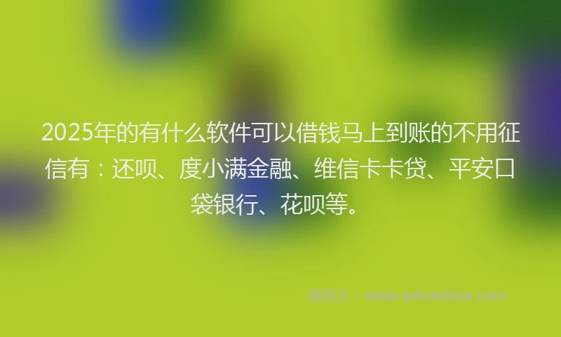 2025年的有什么软件可以借钱马上到账的不用征信有：还呗、度小满金融、维信卡卡贷、平安口袋银行、花呗等。