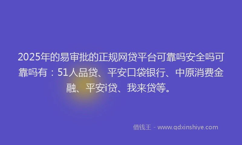 2025年的易审批的正规网贷平台可靠吗安全吗可靠吗有：51人品贷、平安口袋银行、中原消费金融、平安i贷、我来贷等。