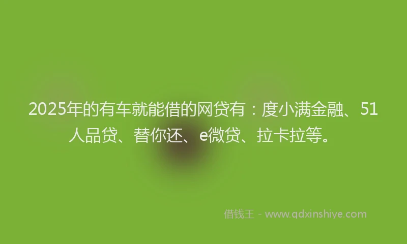 2025年的有车就能借的网贷有：度小满金融、51人品贷、替你还、e微贷、拉卡拉等。