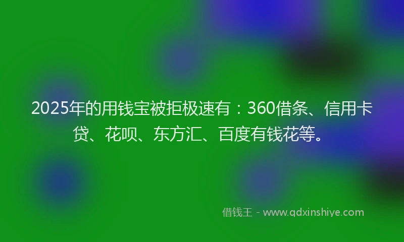 2025年的用钱宝被拒极速有：360借条、信用卡贷、花呗、东方汇、百度有钱花等。