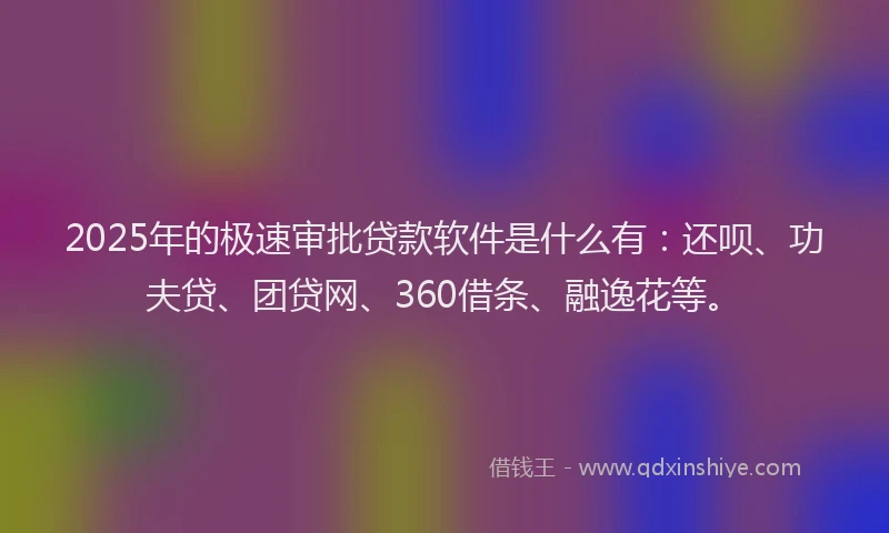 2025年的极速审批贷款软件是什么有：还呗、功夫贷、团贷网、360借条、融逸花等。