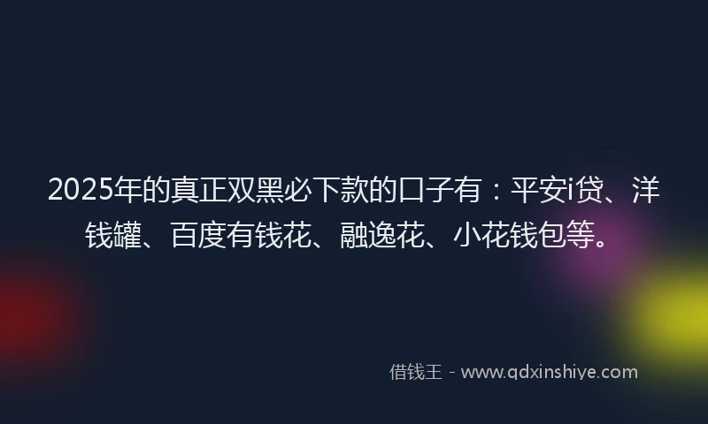 2025年的真正双黑必下款的口子有：平安i贷、洋钱罐、百度有钱花、融逸花、小花钱包等。