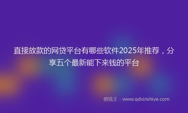 直接放款的网贷平台有哪些软件2025年推荐，分享五个最新能下来钱的平台