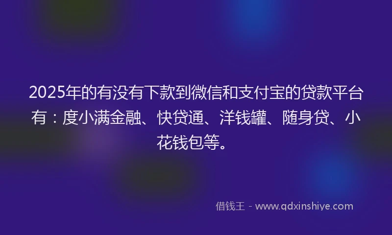 2025年的有没有下款到微信和支付宝的贷款平台有：度小满金融、快贷通、洋钱罐、随身贷、小花钱包等。