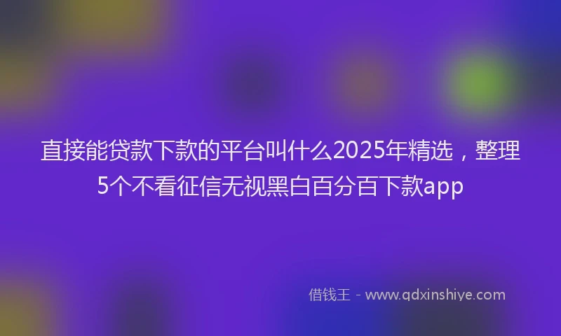直接能贷款下款的平台叫什么2025年精选，整理5个不看征信无视黑白百分百下款app