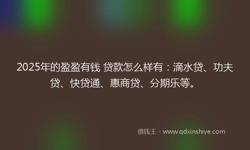2025年的盈盈有钱 贷款怎么样有：滴水贷、功夫贷、快贷通、惠商贷、分期乐等。