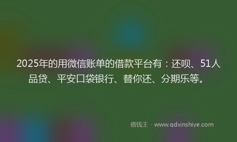2025年的用微信账单的借款平台有：还呗、51人品贷、平安口袋银行、替你还、分期乐等。