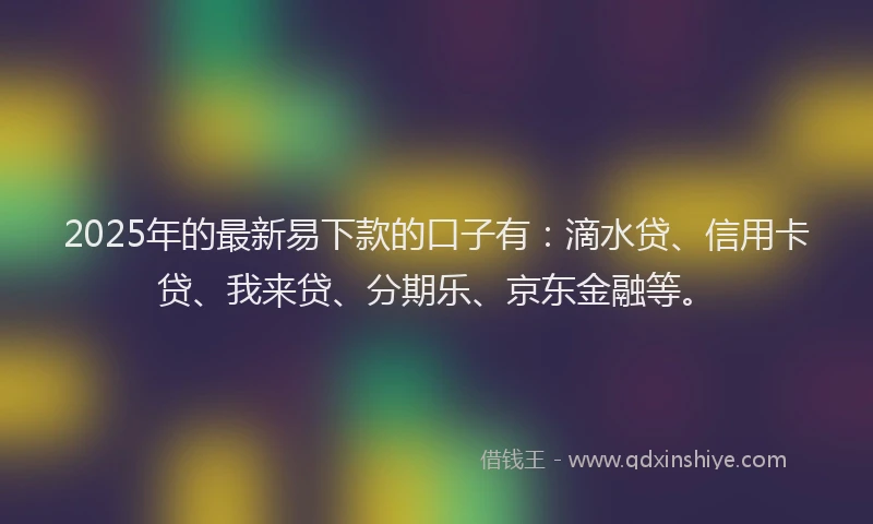 2025年的最新易下款的口子有：滴水贷、信用卡贷、我来贷、分期乐、京东金融等。