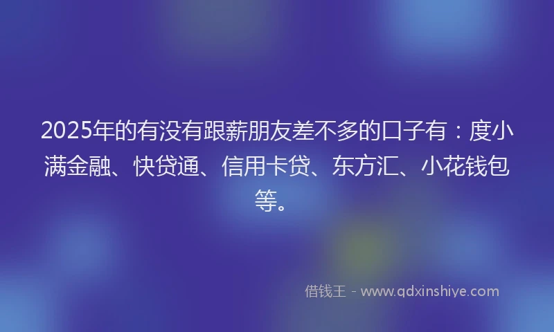 2025年的有没有跟薪朋友差不多的口子有：度小满金融、快贷通、信用卡贷、东方汇、小花钱包等。