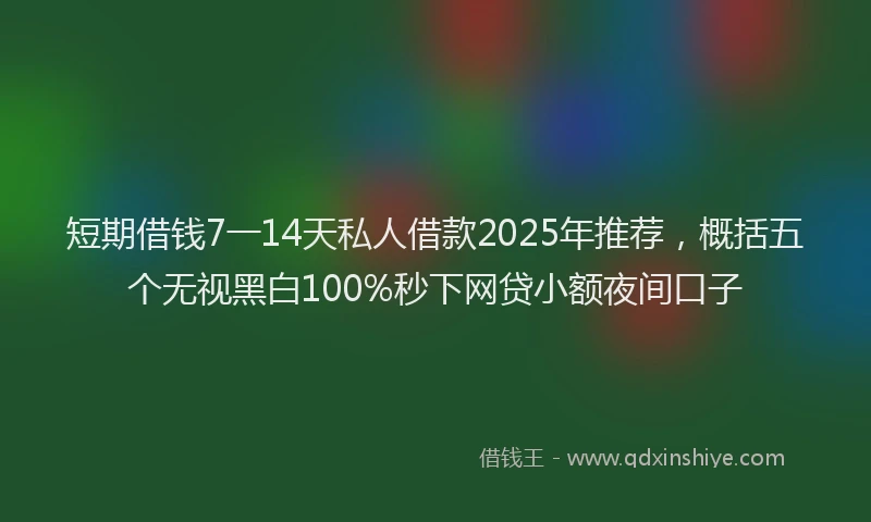 短期借钱7一14天私人借款2025年推荐，概括五个无视黑白100%秒下网贷小额夜间口子