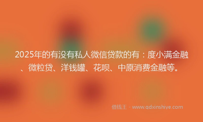 2025年的有没有私人微信贷款的有：度小满金融、微粒贷、洋钱罐、花呗、中原消费金融等。