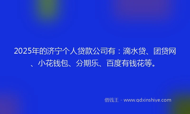 2025年的济宁个人贷款公司有：滴水贷、团贷网、小花钱包、分期乐、百度有钱花等。