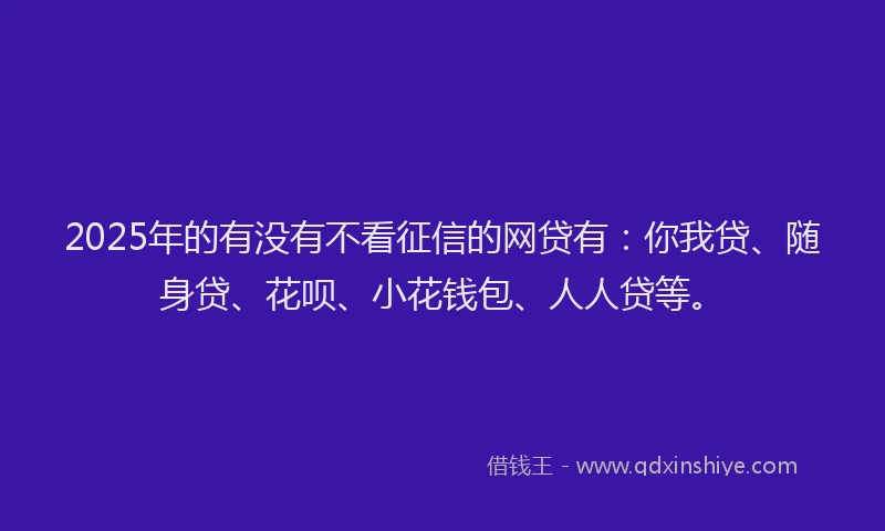 2025年的有没有不看征信的网贷有：你我贷、随身贷、花呗、小花钱包、人人贷等。